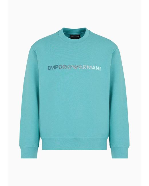 Sweat-shirt En Double Jersey Avec Broderie Logo Emporio Armani pour homme en coloris Blue