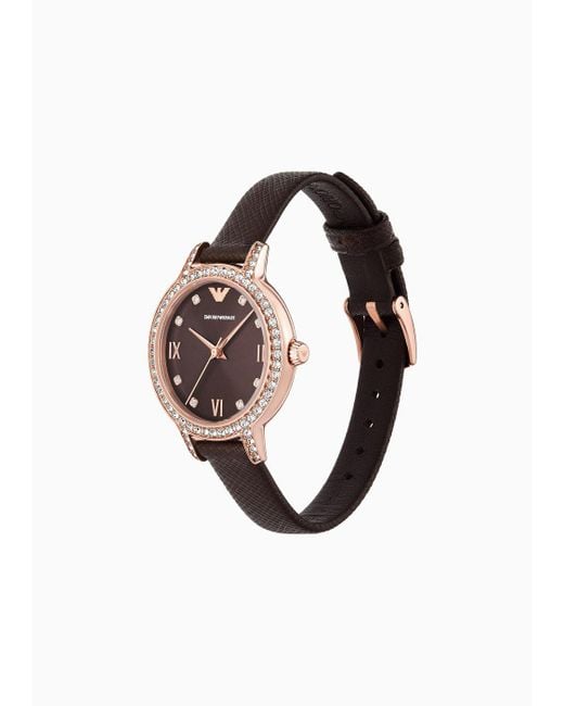 Emporio Armani White Three-hand Brown Leather Watch