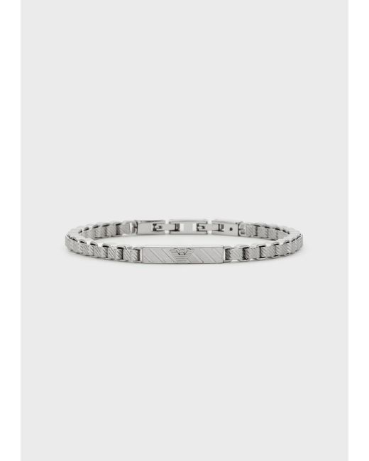 Emporio Armani White Black-tone Sterling Silver Chain Bracelet for men