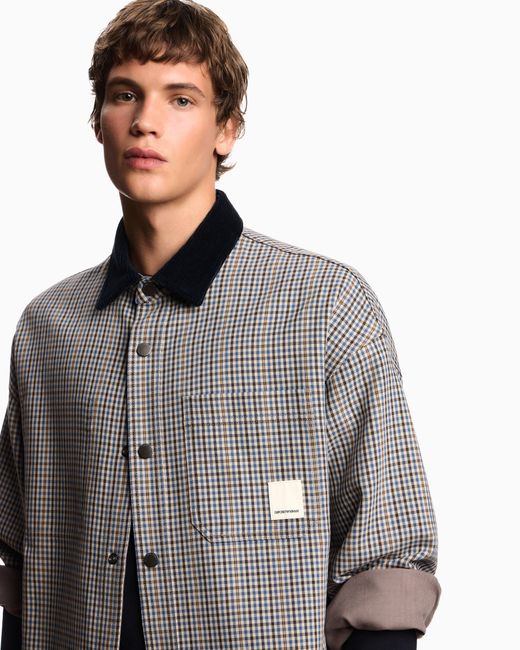 Emporio Armani Gray Eagle Club Reversible Blouson With Check Motif for men
