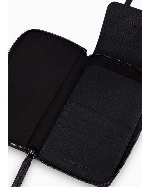 Emporio Armani Tech Case Mit Trageriemen Aus Neu Aufbereitetem Leder Mit Saffian-print in Black für Herren