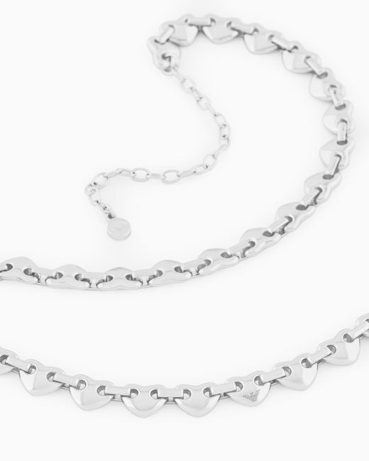 Emporio Armani White Tone Brass Heart Chain Bracelet