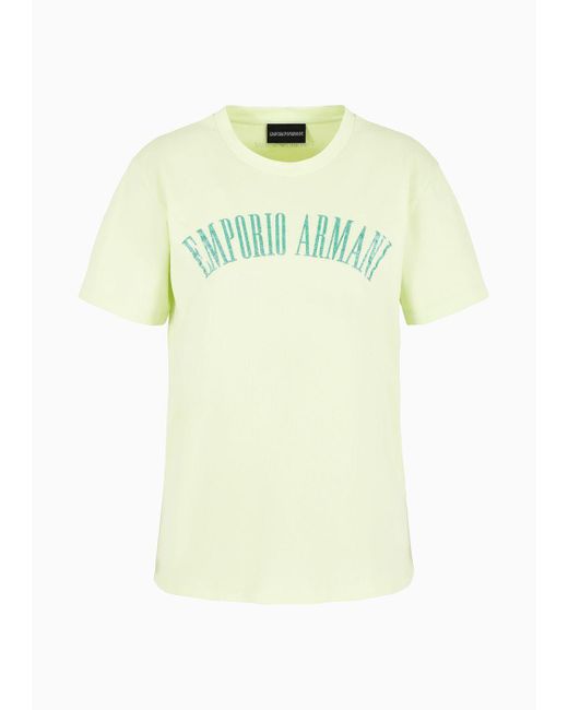 Emporio Armani Green Asv Organic Jersey T-shirt With Glitter Logo