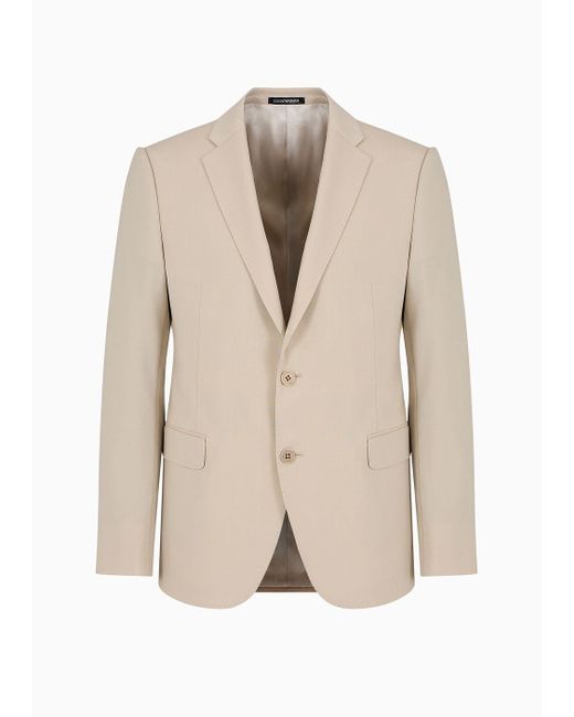Emporio Armani Slim-fit Single-breasted Jacket In Natural, Tropical, Stretchy, Light Wool for men