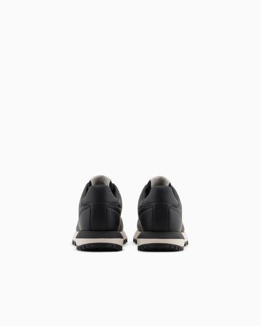 Emporio Armani Black Leather Sneakers With Thermoformed Details for men