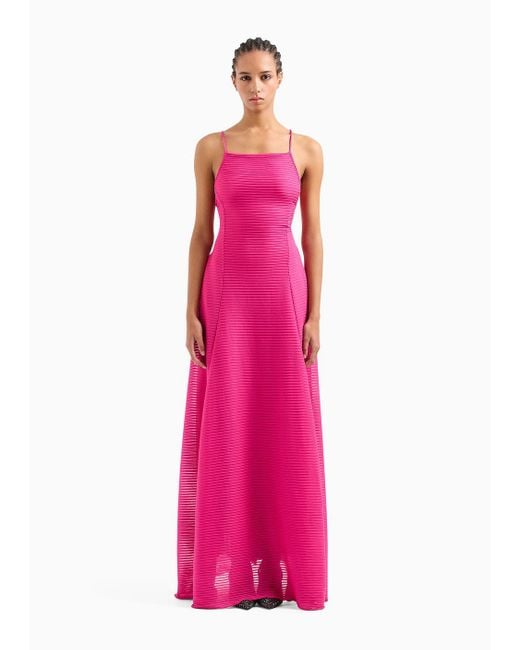 Emporio Armani Pink Long Dress In Ottoman-look Jersey