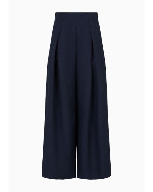 Emporio Armani Blue Wide Pleated Trousers With Embossed Jacquard Motif