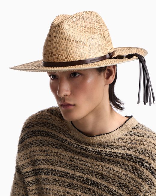 Emporio Armani White Woven Raffia Hat for men