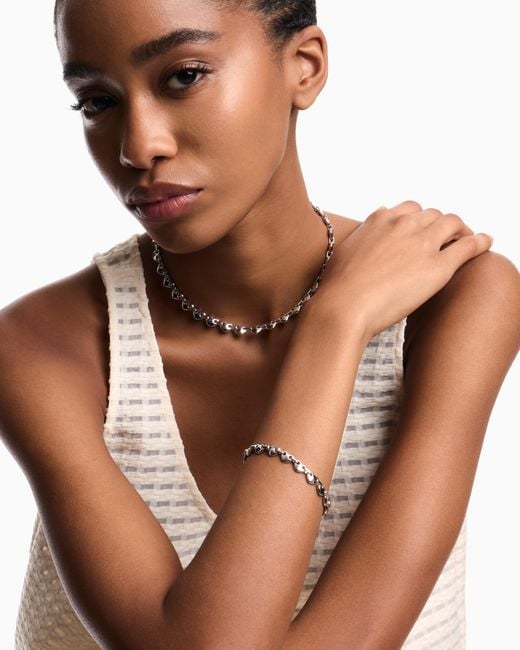 Emporio Armani White Tone Brass Heart Chain Bracelet