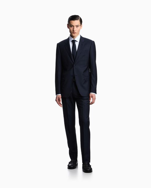Costume À Simple Boutonnage En Laine Vierge High Twist Micro-Motif Emporio Armani pour homme en coloris Blue