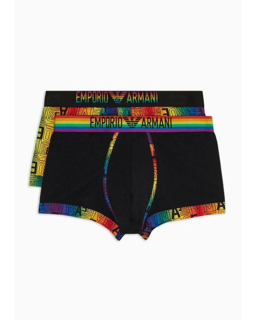 Emporio Armani 2er-pack Eng Anliegende Boxershorts Mit Print Und Regenbogen-logo in Black für Herren