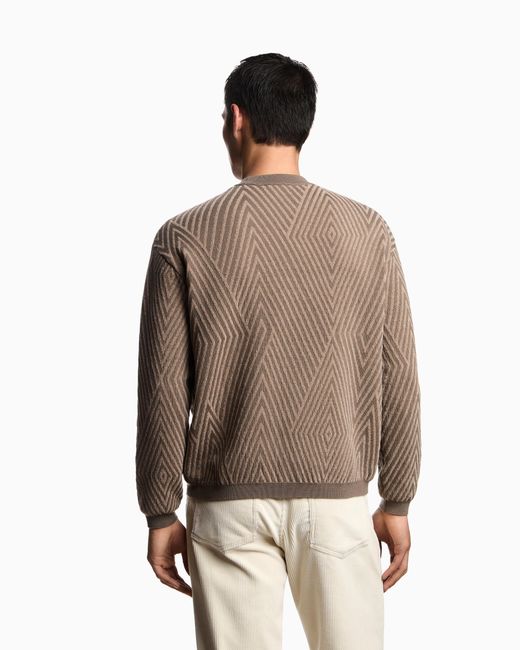 Emporio Armani Brown Virgin Wool-Blend Jumper With Op-Art Jacquard With Oversized Diamonds for men