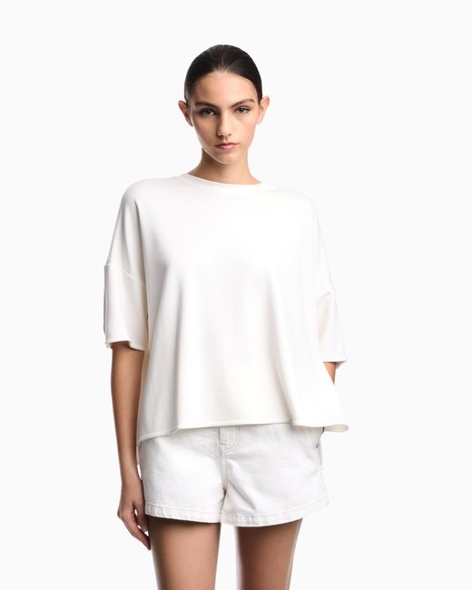Emporio Armani White Interlock Jersey T-Shirt With Ruffles