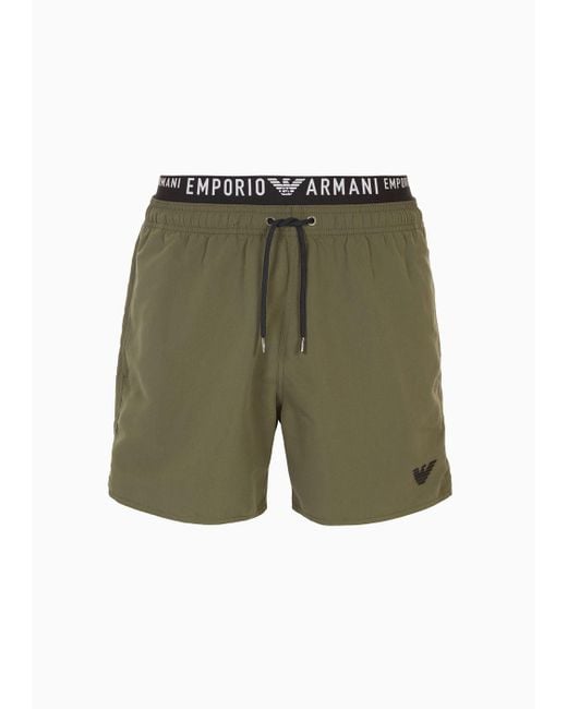 Emporio Armani Green Asv Recycled-fabric Swim Shorts With Logoband for men