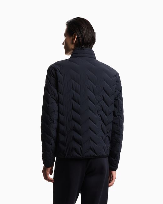Emporio Armani Blue Nylon Down Jacket With Zip And Chevron Quilting Essential for men