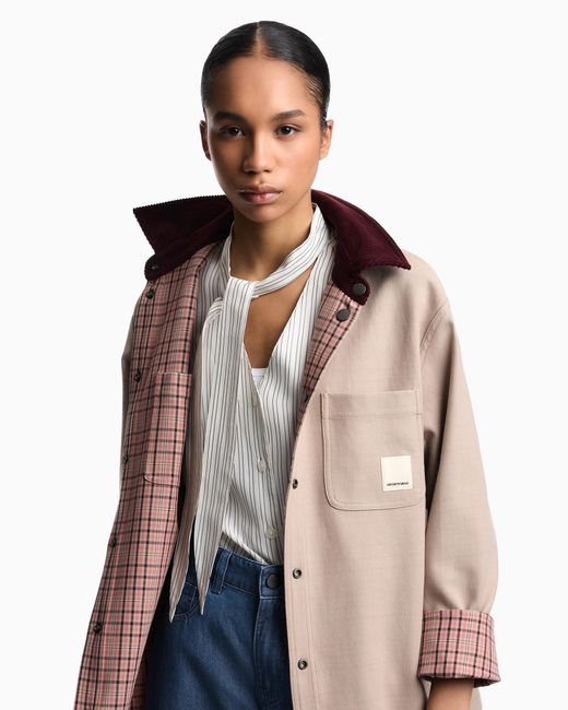 Emporio Armani Red Eagle Club Reversible Pea Coat With Check Motif
