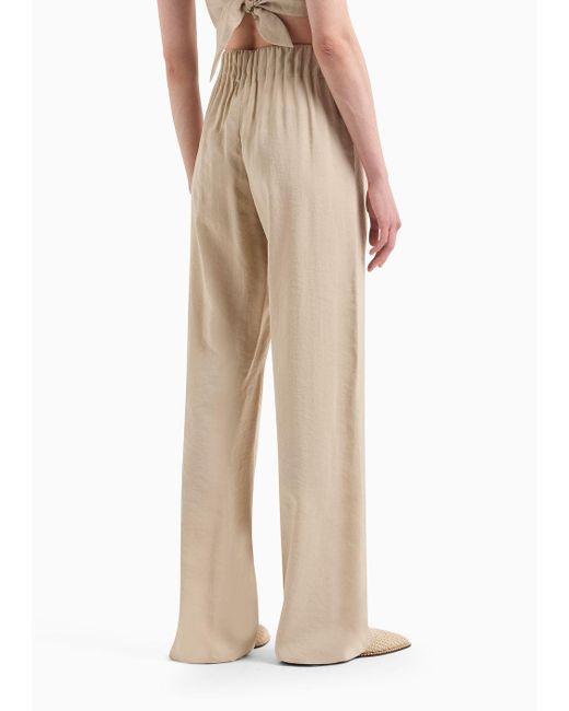 Pantaloni Con Vita Arricciata In Modal Fluido Matte Lavato di Emporio Armani in Natural