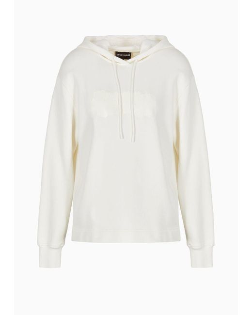 Emporio Armani White Organic-jersey Hooded Sweatshirt With Logo On A Glossy Asv Print