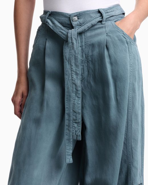 Emporio Armani Blue Garment-Dyed Linen And Lyocell Five-Pocket Trousers