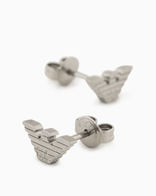 Emporio Armani White Stainless Steel Stud Earrings for men