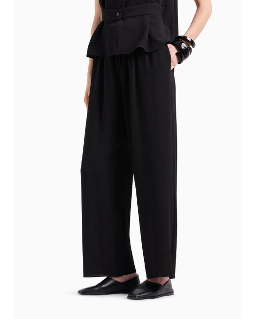 Pantalones Con Cintura Elástica Y Cinturón Tubular De Crepé Texturizado Emporio Armani de color Black