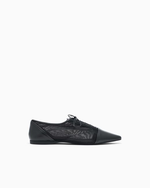 Emporio Armani White Pointed-Toe Mesh Lace-Ups