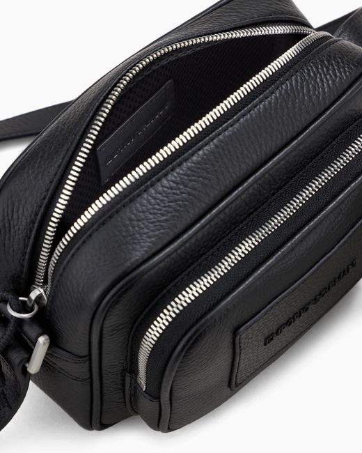 Emporio Armani Black Tumbled-Leather Camera Case With Shoulder Strap for men