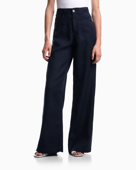 Emporio Armani Blue J14 Regular-Fit Linen Trousers