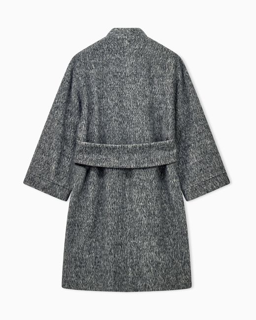 Emporio Armani Gray Melange Wool Blend Coat With A Stand-Up Collar And Back Belt