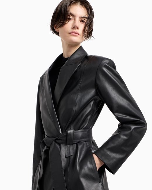 Emporio Armani Black Polygon Capsule Collection Lambskin Nappa Leather Jacket With Belt