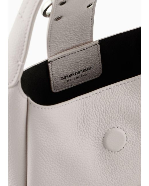 Emporio Armani Gray Leather Hobo Handbag With Eagle Buckle