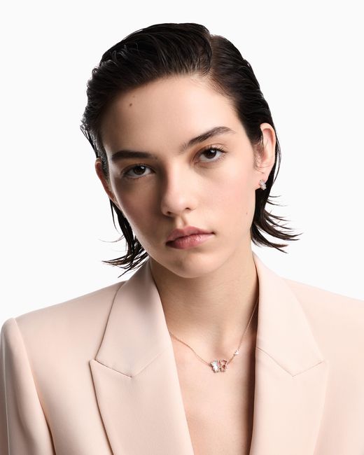 Emporio Armani White Rose-Tone Brass Id Necklace