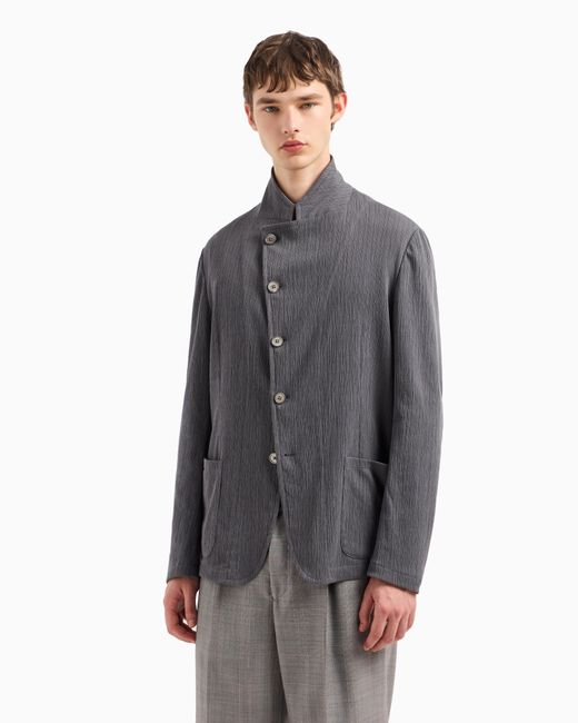 Emporio Armani Gray Guru-Collar Jacket With Off-Centre Fastening for men