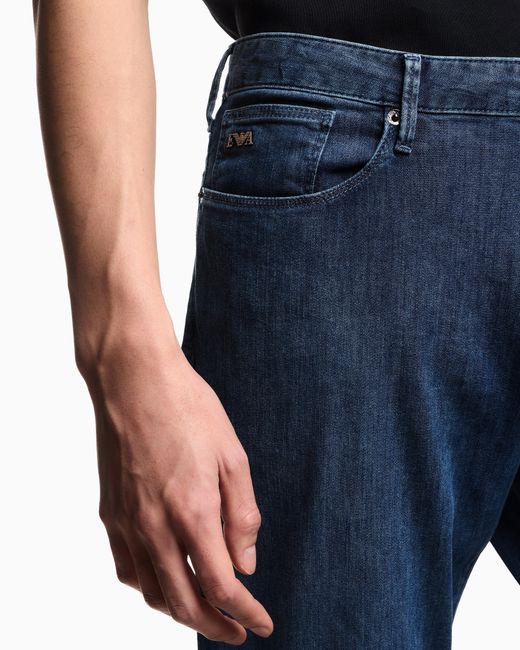 Emporio Armani Blue J06 Slim-Fit, Lightly Worn-Look 8-Oz Denim Jeans for men