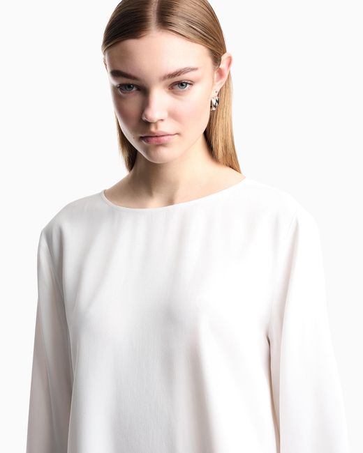 Emporio Armani White Envers Satin Blouse With 3/4 Sleeves And Zip Essential
