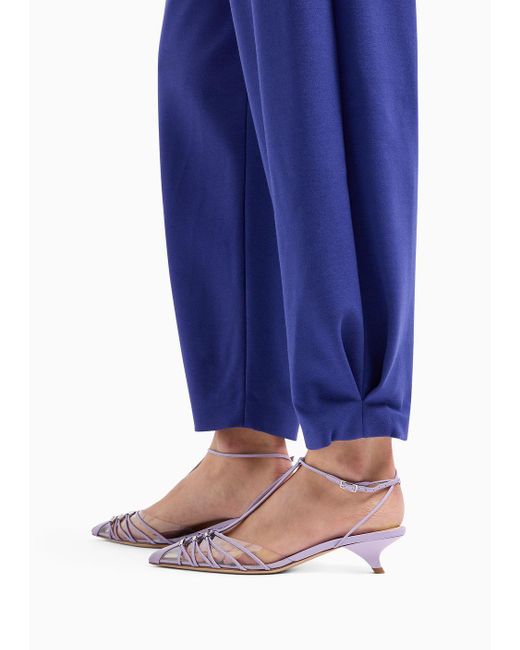 Emporio Armani Blue Stretch Milano-stitch Fabric Trousers With Narrow Hem