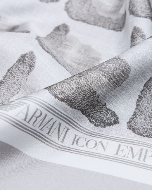 Emporio Armani White Silk Foulard With Icon Print