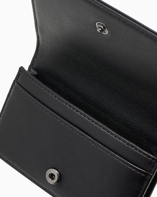 Emporio Armani Black Nappa Leather Card Holder With Flap With Geometric Detail for men