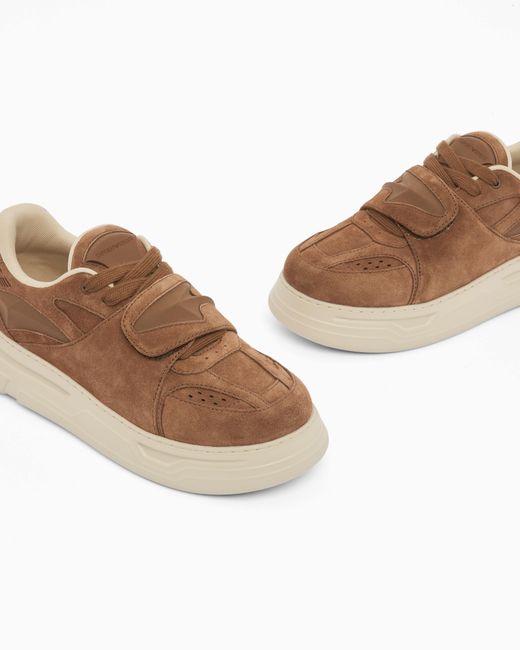 Emporio Armani White Suede Sneakers With Strap for men