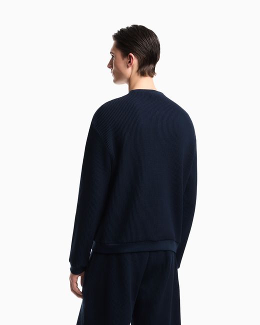 Emporio Armani Blue Icon Jersey-Stitch, Henley-Collar Sweatshirt for men