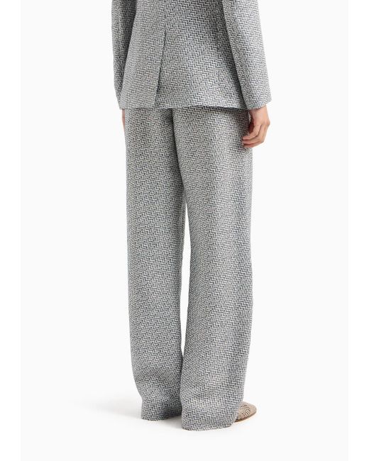 Pantalones En Mezcla De Viscosa Y Lino Con Motivo Chevrón Irregular Emporio Armani de color Gray