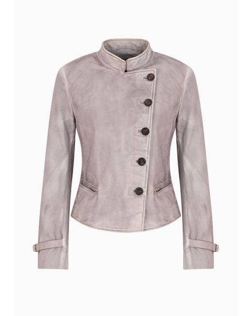 Emporio Armani White Garment-dyed Nappa-lambskin Jacket With Canvas Sleeves
