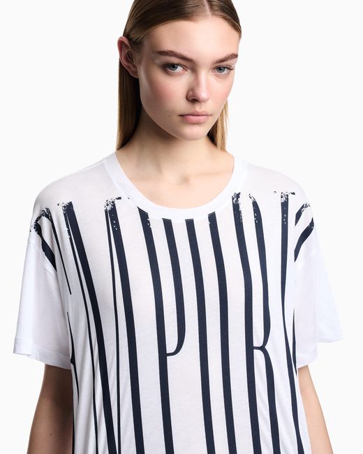 Emporio Armani White Lightweight Jersey T-Shirt With Oversized Emporio Lettering