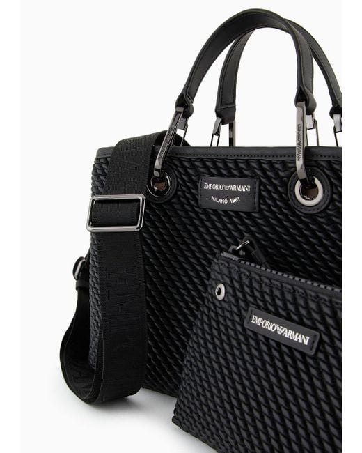 Emporio Armani Black Small Nappa Leather-effect Embossed Myea Shopper Bag