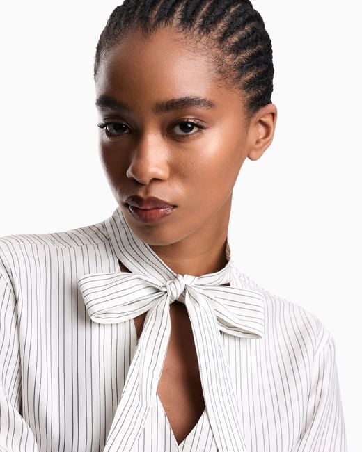 Emporio Armani White Eagle Club Cupro-Blend Foulard Collar Shirt