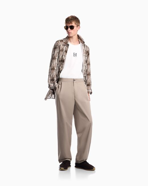 Emporio Armani Natural Regular Fit Cotton Poplin Trousers With Elasticated Waist for men