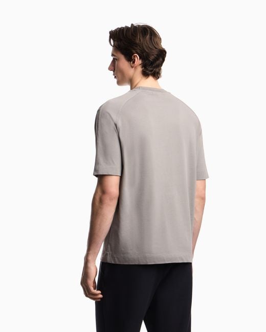 Emporio Armani Gray Heavy Jersey T-Shirt With Shield Embroidery for men