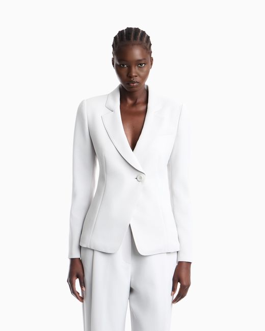 Emporio Armani White Tailored Single-Breasted Blazer With Notched Lapels