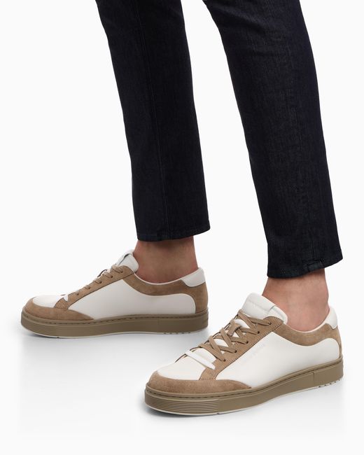 Emporio Armani White Leather Sneakers With Suede Details for men