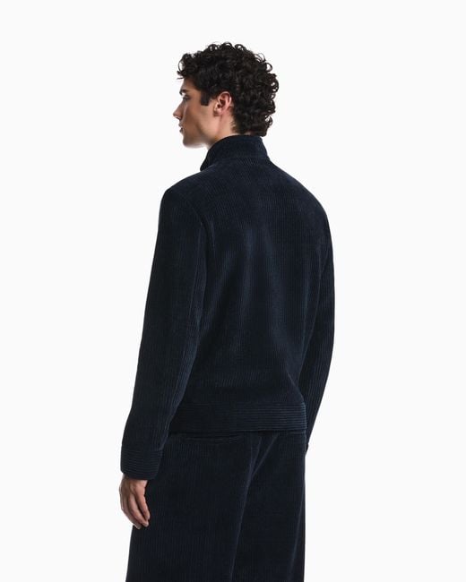 Emporio Armani Blue Signature Capsule Collection Ribbed Chenille Full-Zip Blouson for men